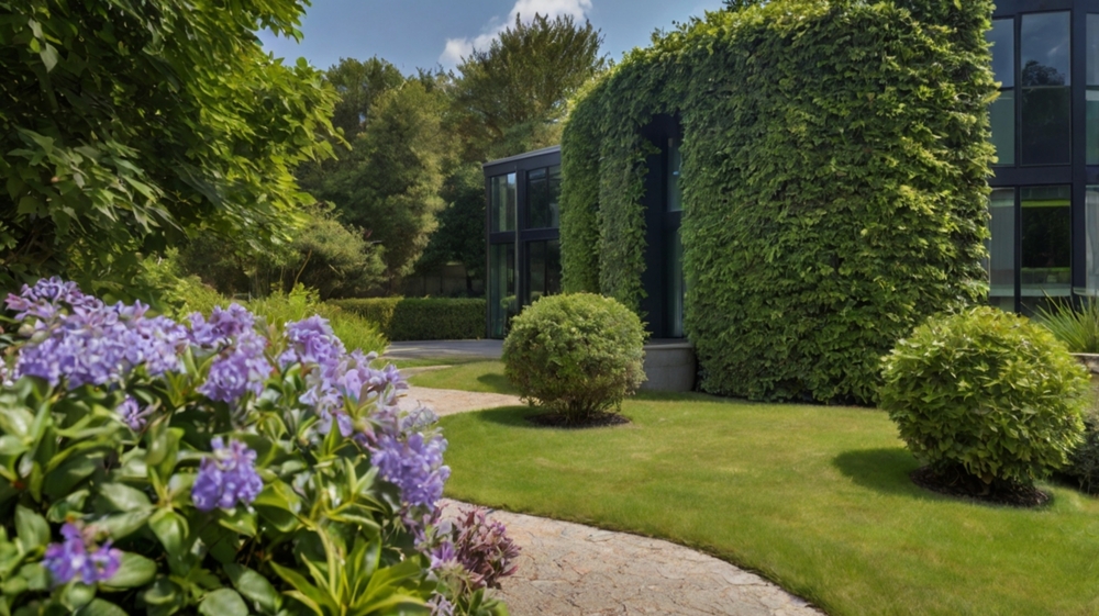 The,Structure,Of,Adorned,With,Plants,And,A,Lush,Hedge
